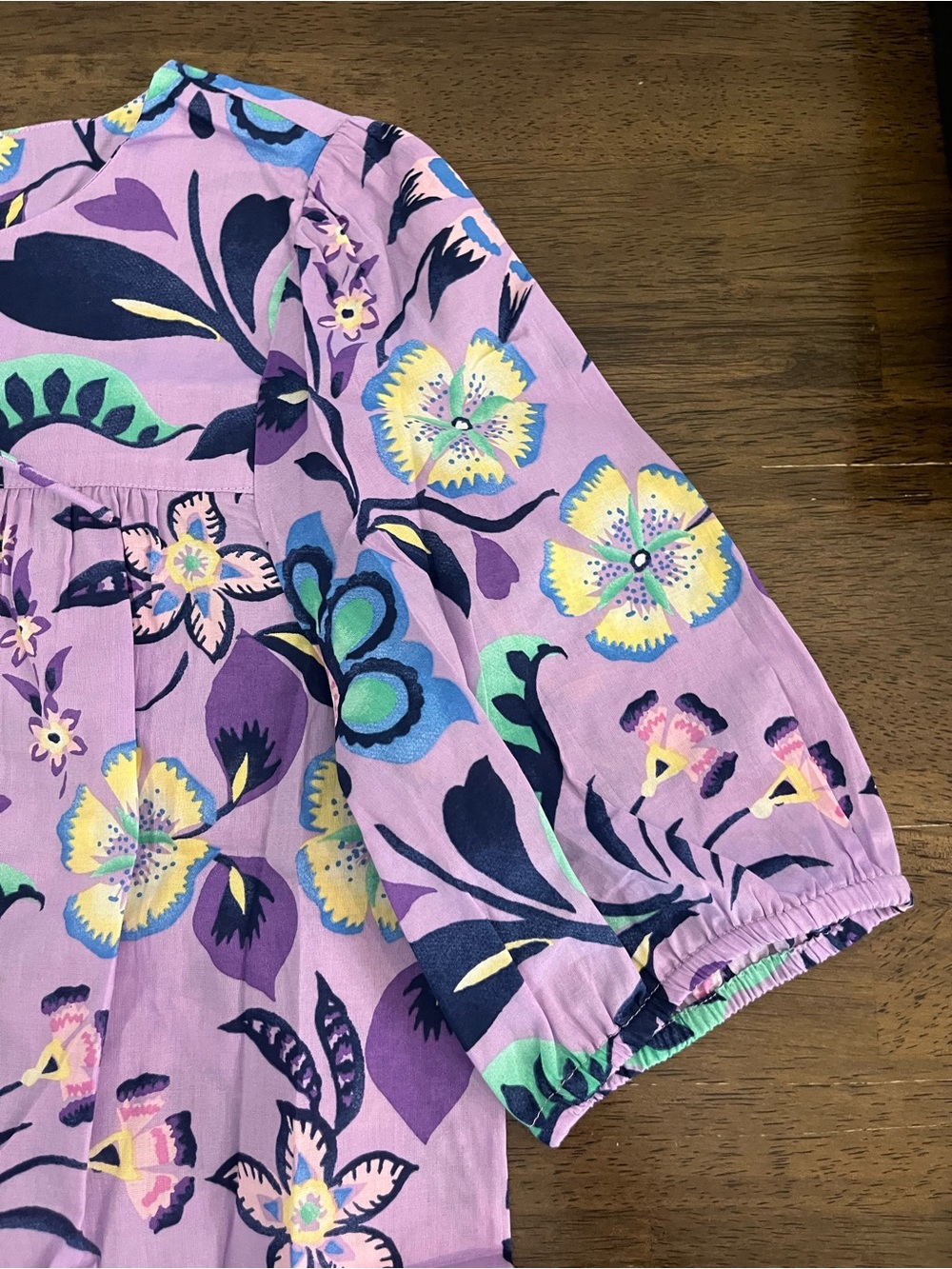 Talbots Lavender Floral Tie-Neck Blouse Short Sleeves Tie Front Top Jacobean SP - Picture 9 of 11